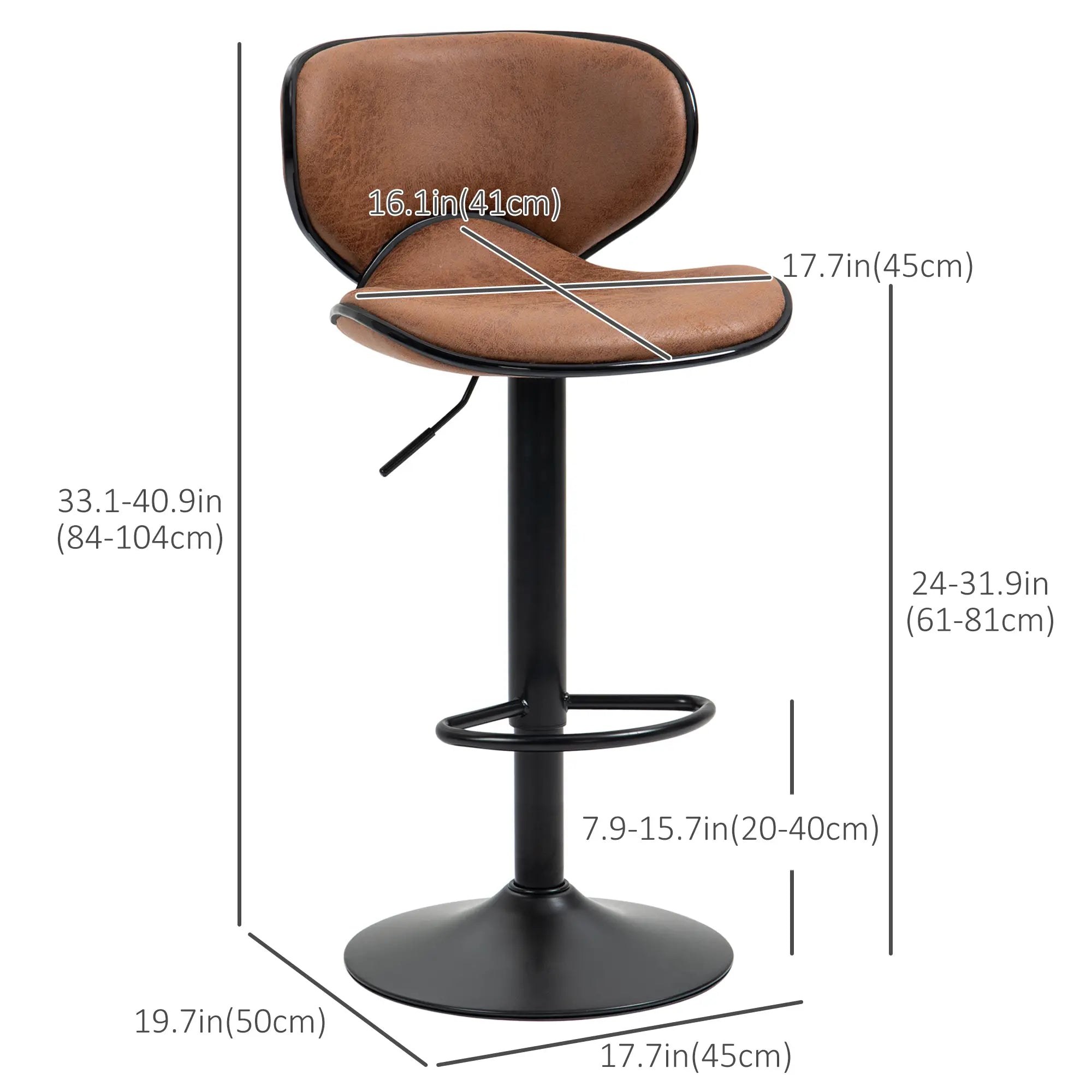 Vintage Set of 2 Adjustable Bar Stools, Swivel Seat, Brown Bar Stools at Gallery Canada