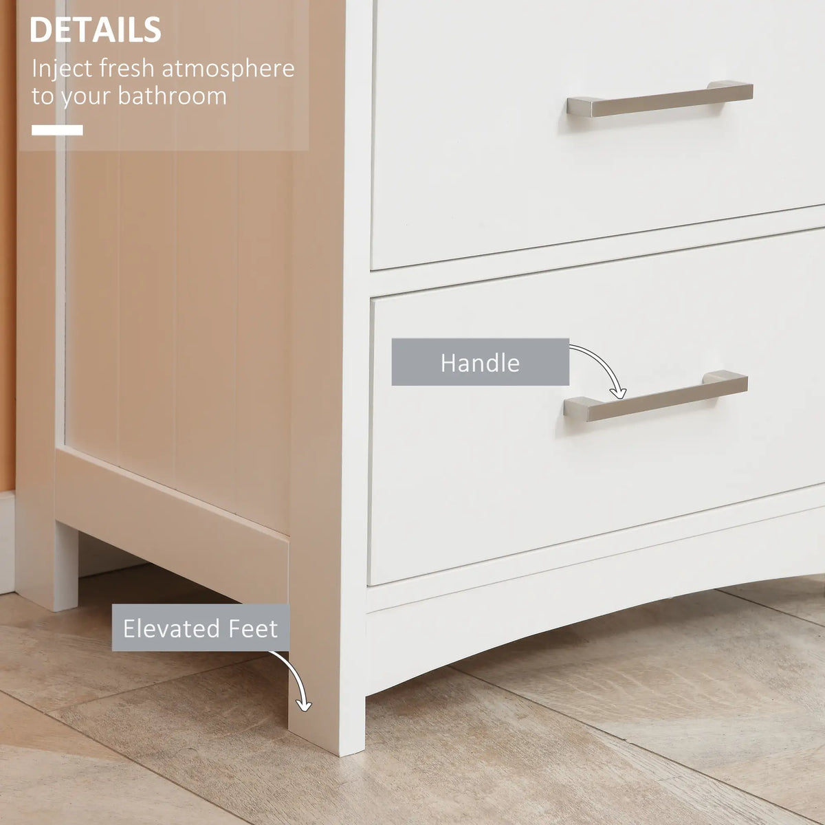 Small Bathroom Storage Cabinet, 3 Drawers, Open Shelf, White Bathroom Cabinets at Gallery Canada