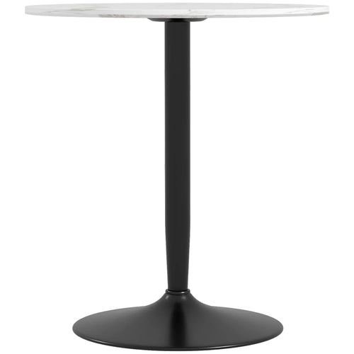 Modern Round Kitchen Table for 2, Steel Base, White Marble, White