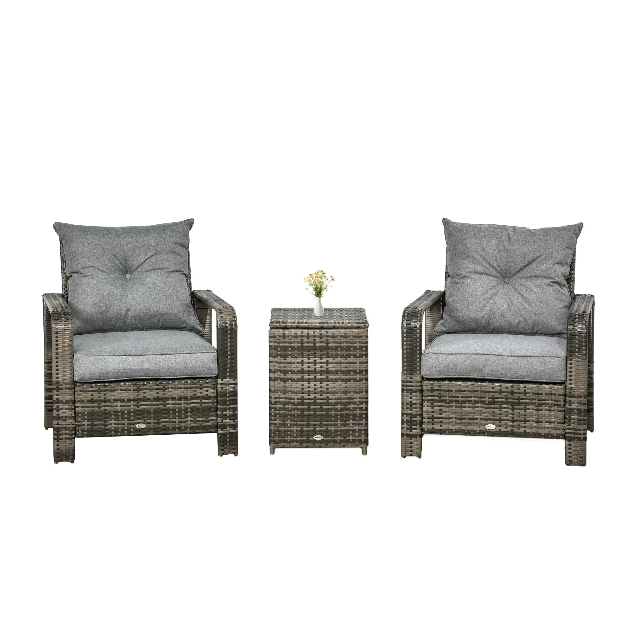 3-Piece Wicker Patio Set, Rattan Bistro with Storage Table, Grey Bistro Sets at Gallery Canada