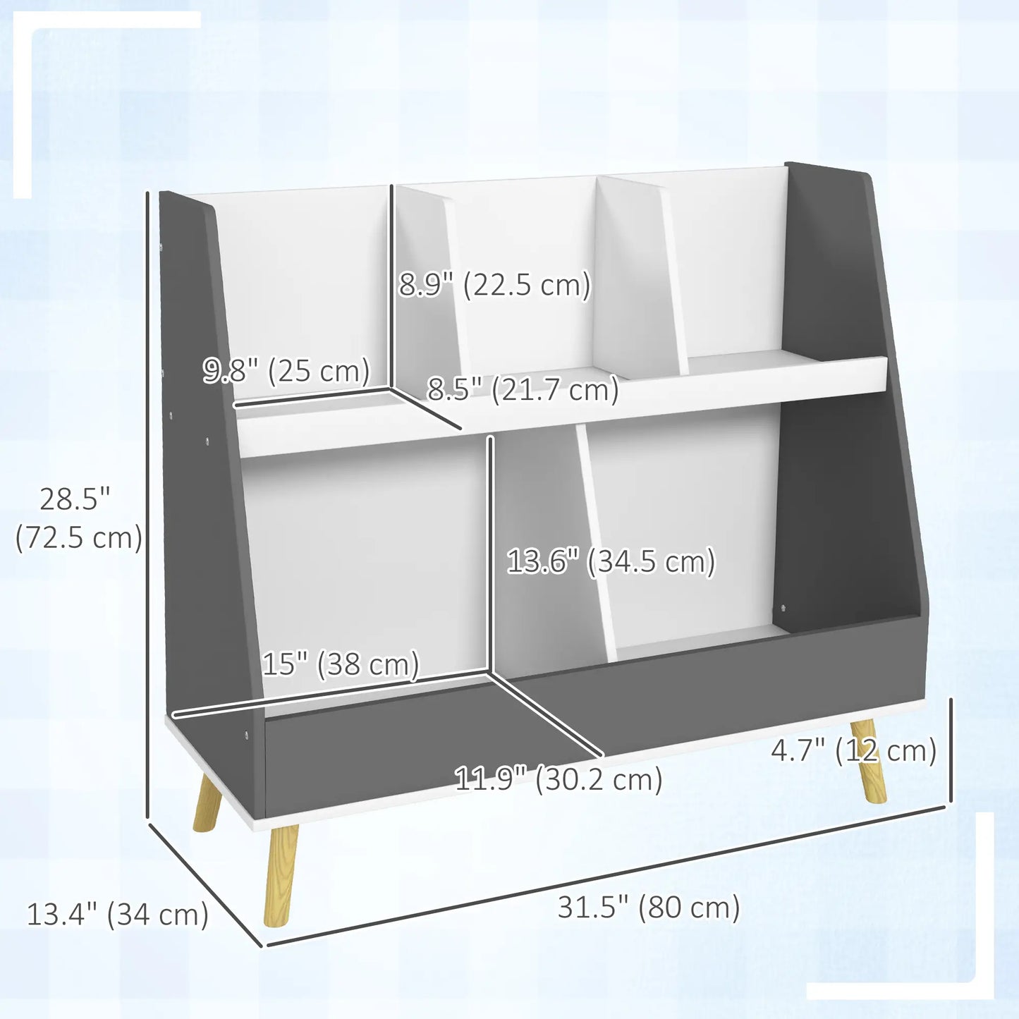 2 Tier Kids Toy Organizer, 5 Compartments, Anti-Tip, Nursery, Playroom, Grey Bookshelves & Bookcases at Gallery Canada