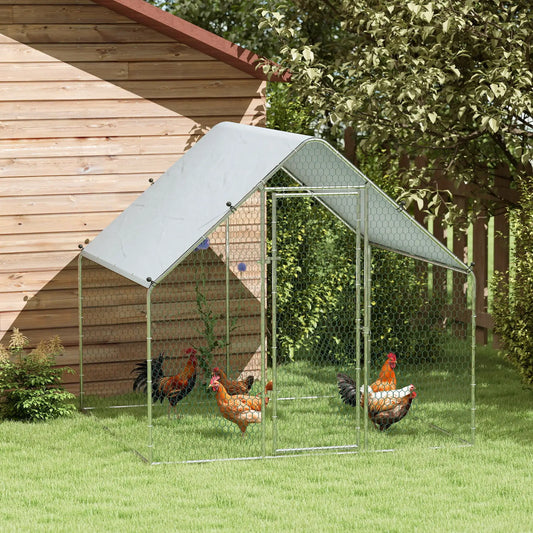 Metal Chicken Coop With Cover, 6.6' x 6.6' x 6.6' Chicken Coops Silver at Gallery Canada