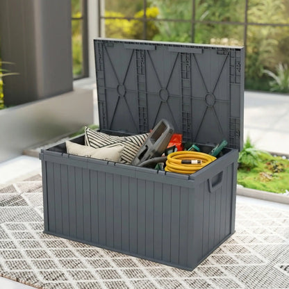 70 Gallon Deck Box, Resin Outdoor Storage Container, Dark Grey Patio Storage Boxes at Gallery Canada