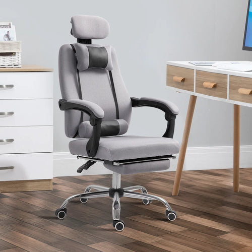 Ergonomic High Back Office Chair, Footrest, Lumbar Support, Grey