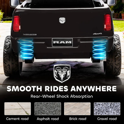12V Ride On Car, Dodge RAM 3500, Remote Control, Suspension, Black Electric Toy Cars at Gallery Canada
