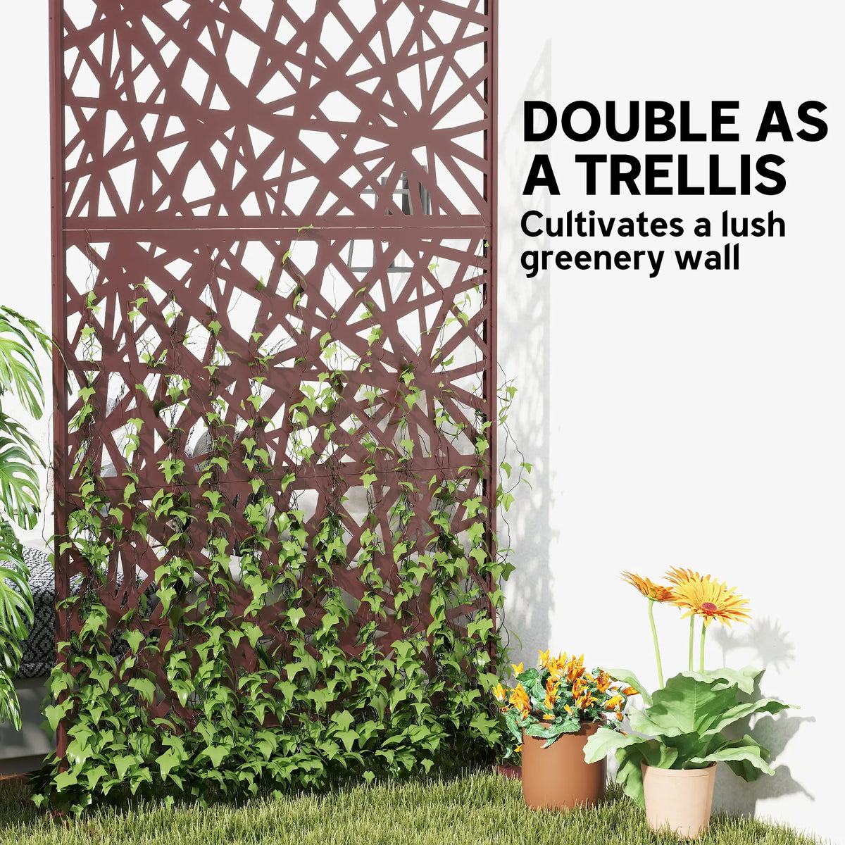 Metal Outdoor Privacy Screen, 78" x 48", Dark Brown Side Awnings at Gallery Canada