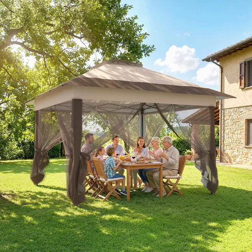 12' x 12' Foldable Pop-up Party Tent, Steel Frame, Khaki