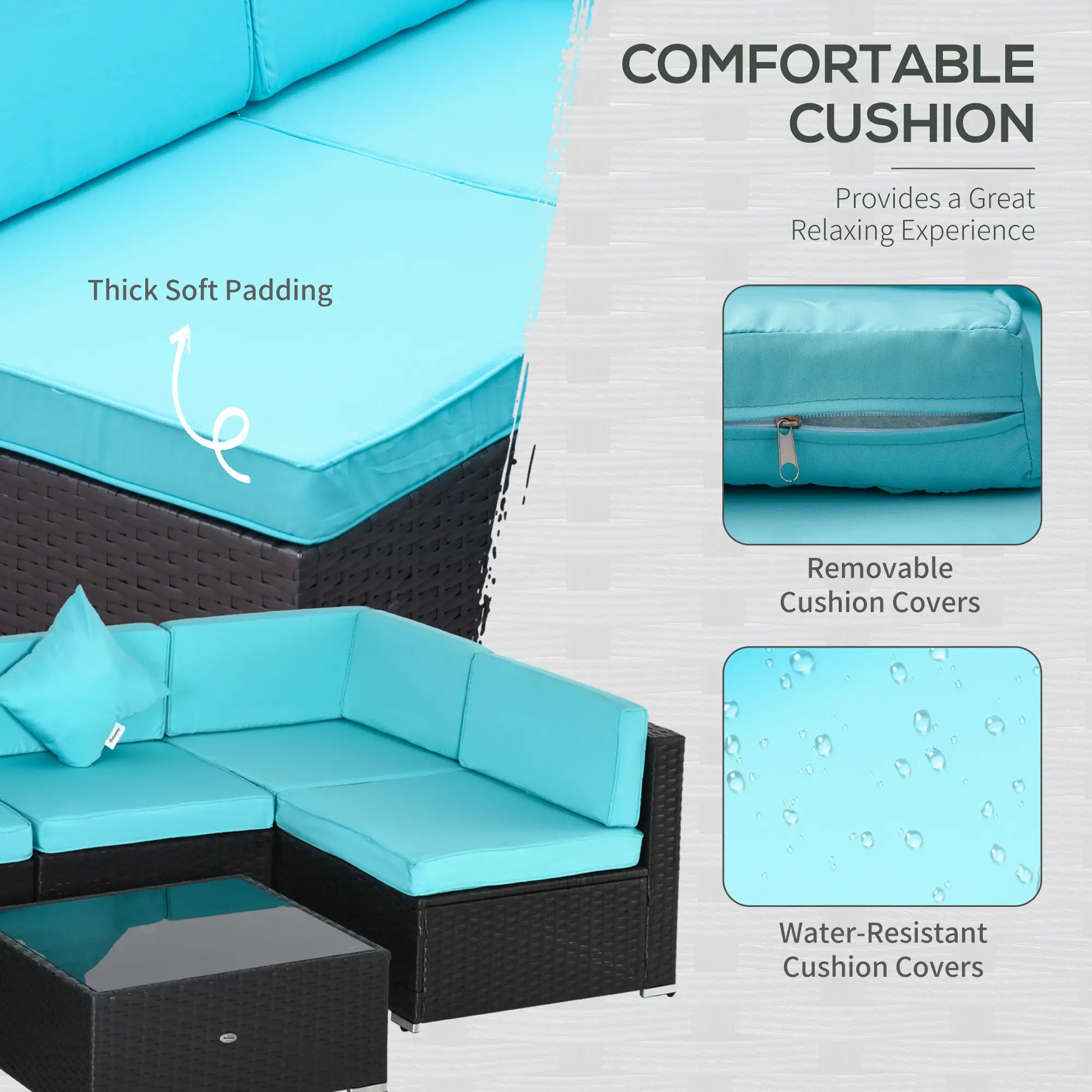 7-Piece Outdoor Wicker Sectional Sofa, Deep Coffee, Light Blue Patio Furniture Sets at Gallery Canada
