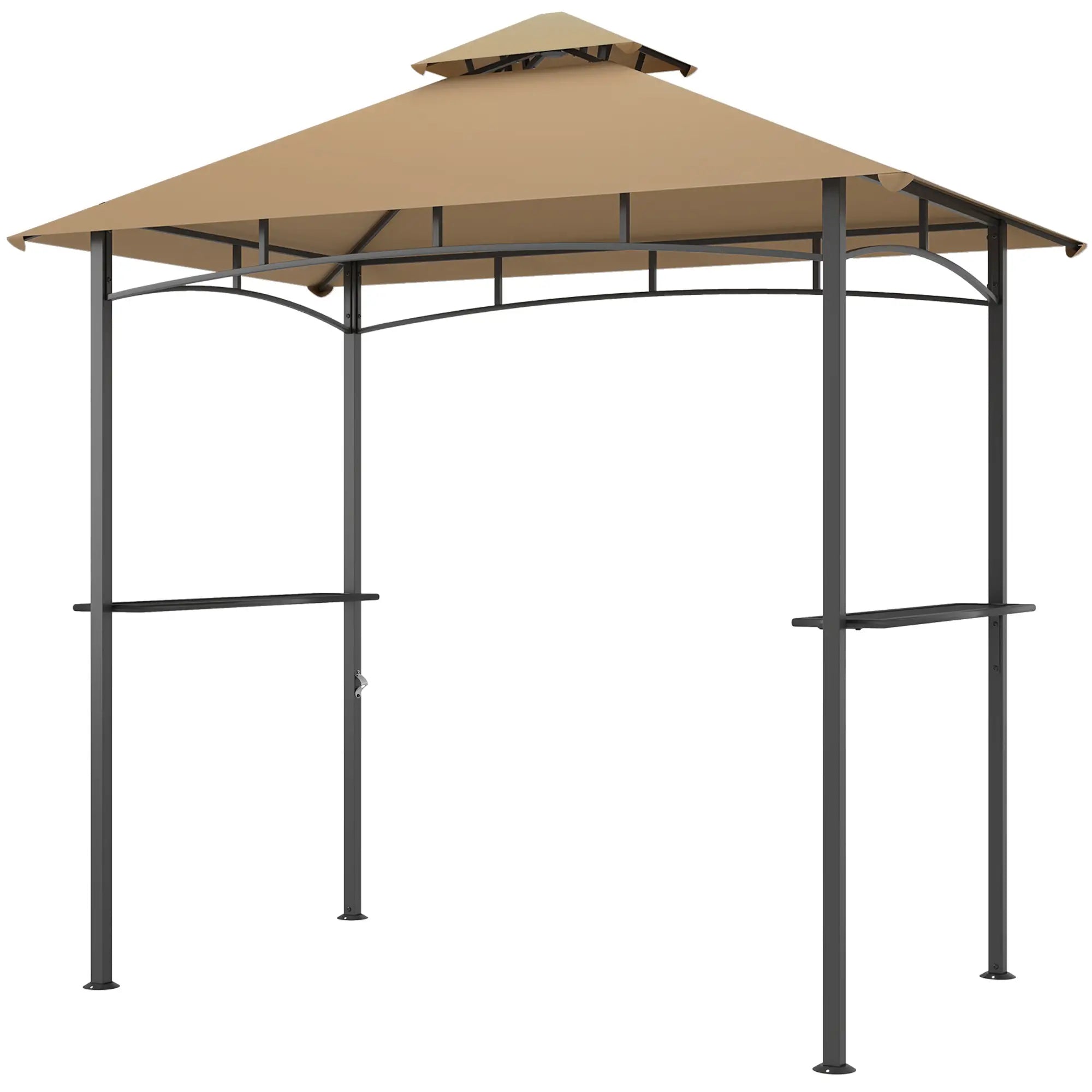 8' x 5' BBQ Grill Gazebo Tent, Double Tiered Canopy, Outdoor Sun Shade, Khaki BBQ Grill Gazebos Khaki at Gallery Canada