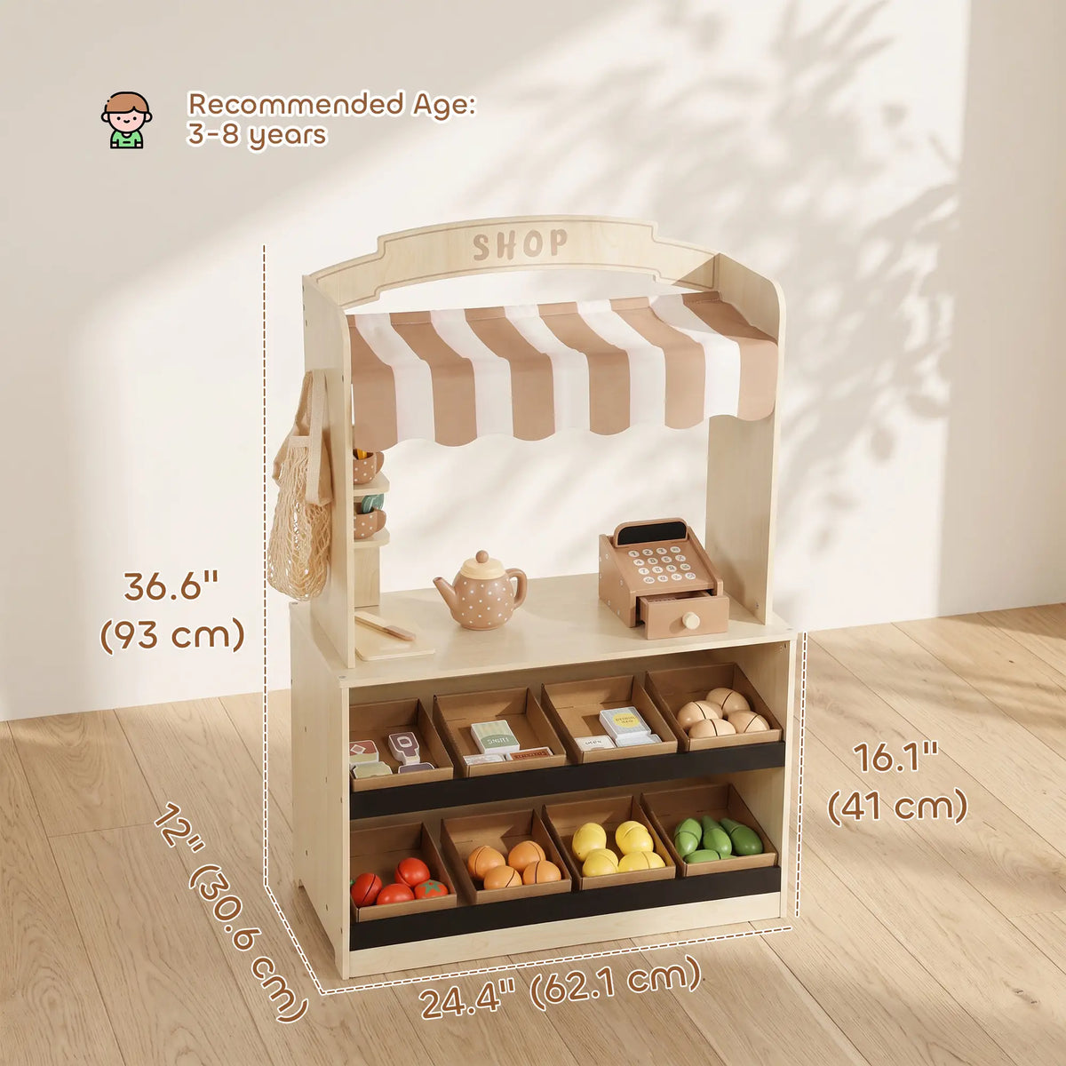 Wooden Grocery Store Playset, 61 Accessories, Play Food, Cash Register Toy Playsets at Gallery Canada
