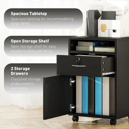 24" Small Filing Cabinet With Compartment, Drawer & Wheels, Black Office Cabinets & Cupboards at Gallery Canada