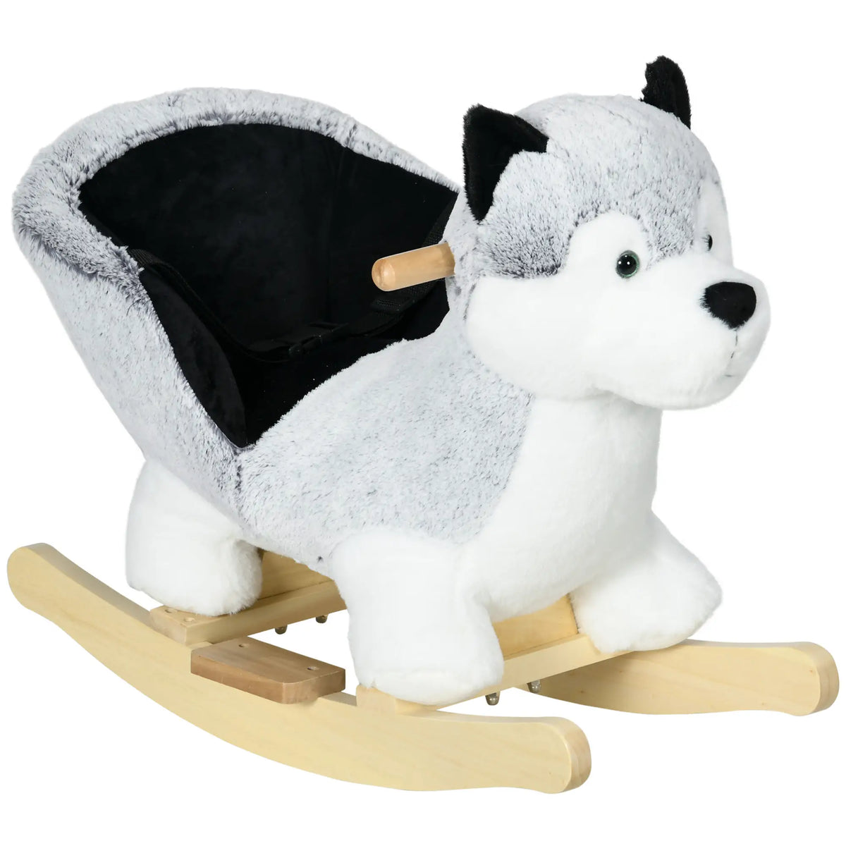 Kids Rocking Horse, Husky Plush Ride on Toy, Wooden Base, Seat Belt, 18-36 Months, Grey Rocking Horses at Gallery Canada
