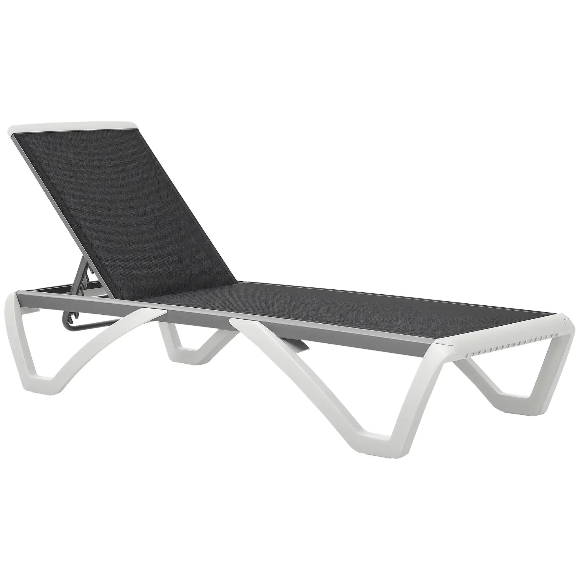 Outdoor Chaise Lounge Chair, Adjustable Back, Wheels, Mesh Fabric, Black Lounger Chairs Black, White at Gallery Canada