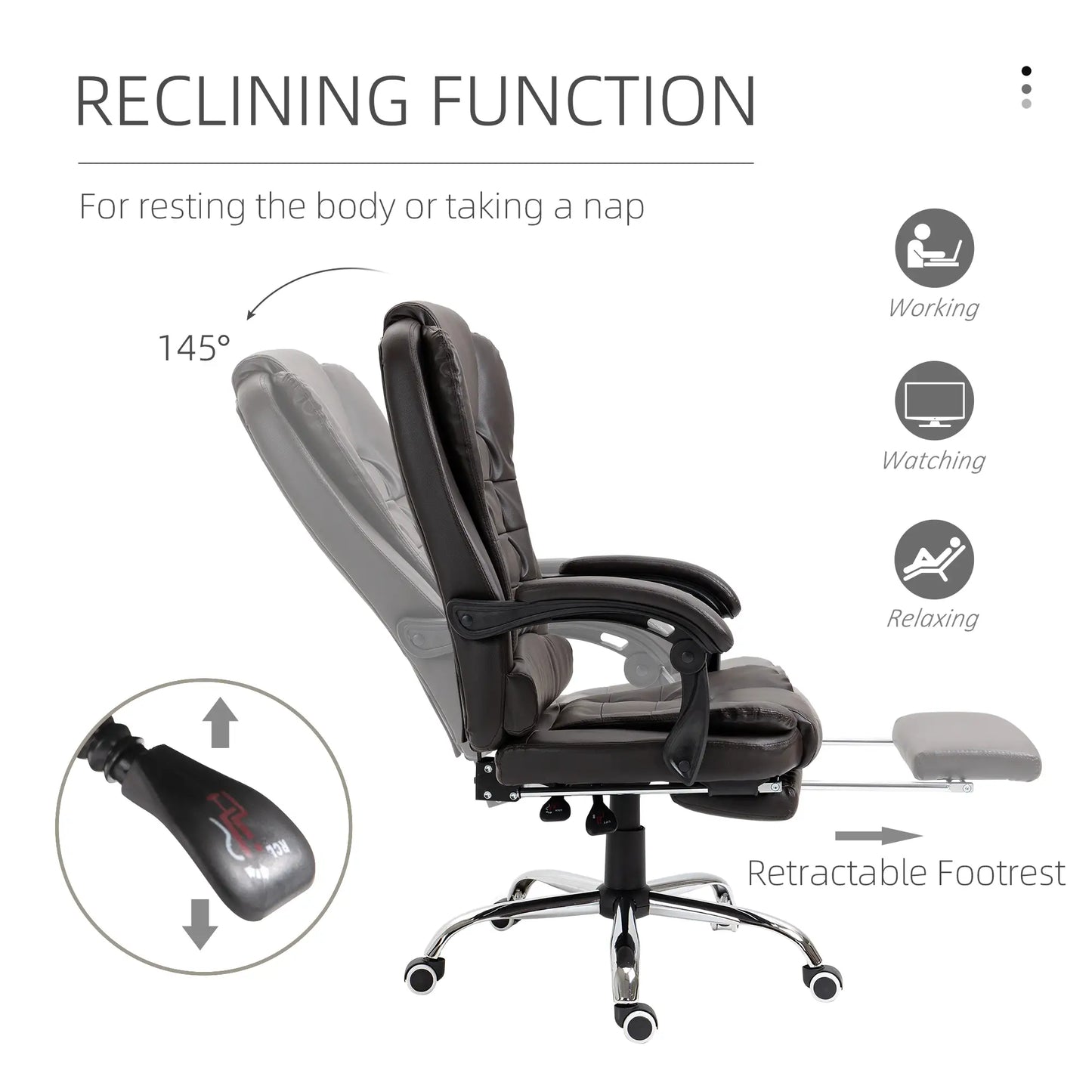 High Back Office Chair, PU Leather, Retractable Footrest, Padded Armrest, Coffee Executive & Manager Chairs at Gallery Canada