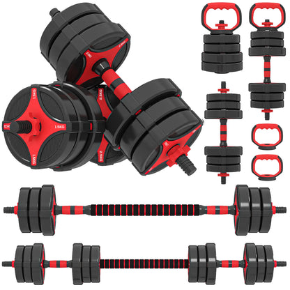 5-in-1 Adjustable Dumbbell Set 55 lbs, Black and Red Dumbbells & Barbells at Gallery Canada