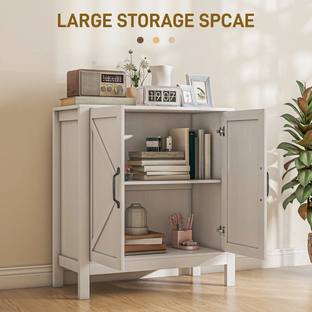 Sideboard Buffet, Kitchen Cabinet with Barn Door, Adjustable Shelves, White Wood Grain, White Bar Cabinets at Gallery Canada