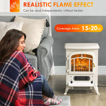 16" Freestanding Electric Fireplace Heater, Wood Flame, 750/1500W, Beige Electric Fireplaces at Gallery Canada