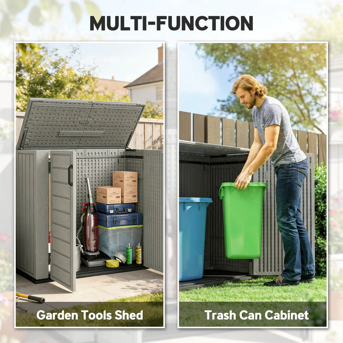 33 Cu.ft Plastic Outdoor Storage Shed, Lockable Doors, Light Grey