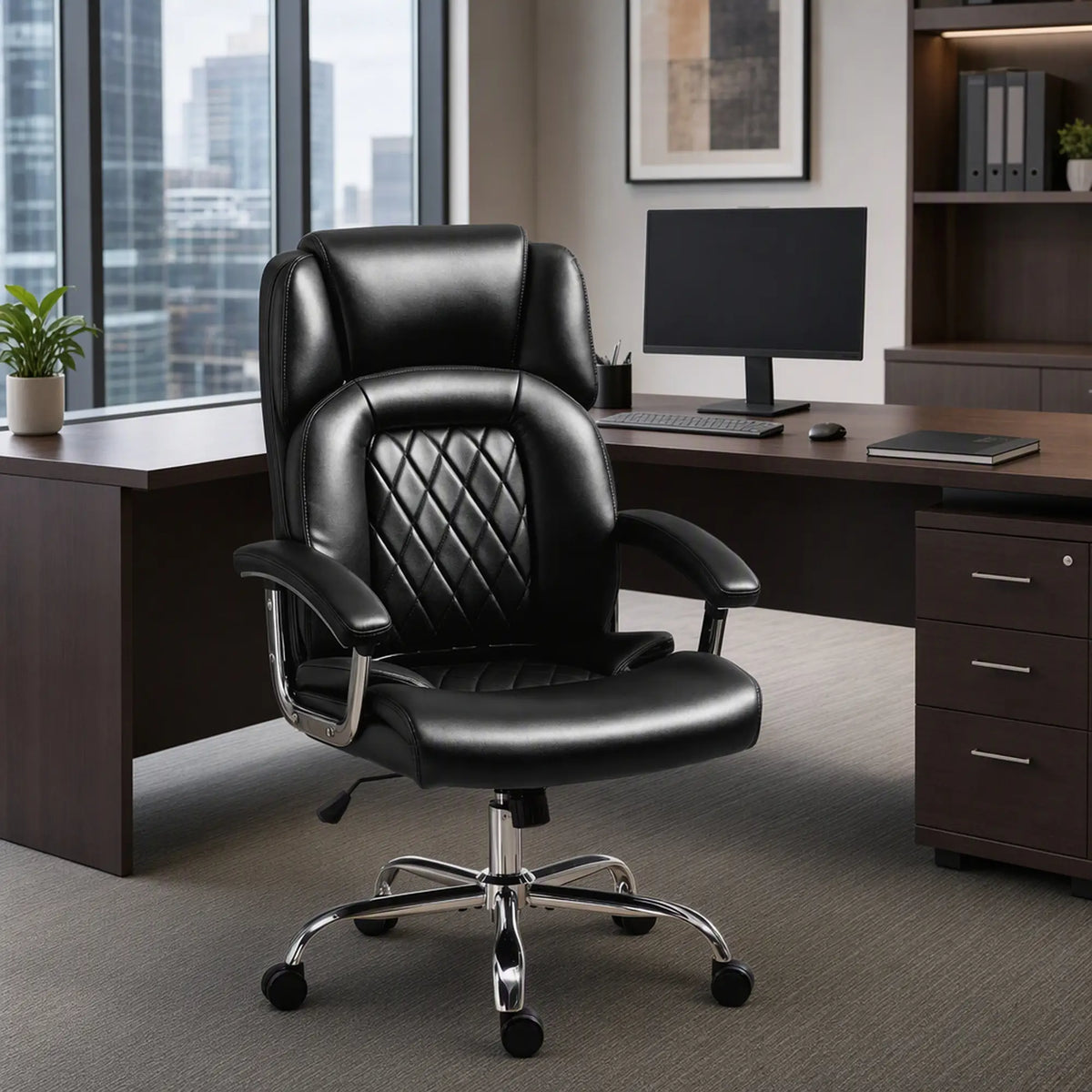 Big and Tall Office Chair 400 lbs, PU Leather, High Back, Black Executive & Manager Chairs at Gallery Canada