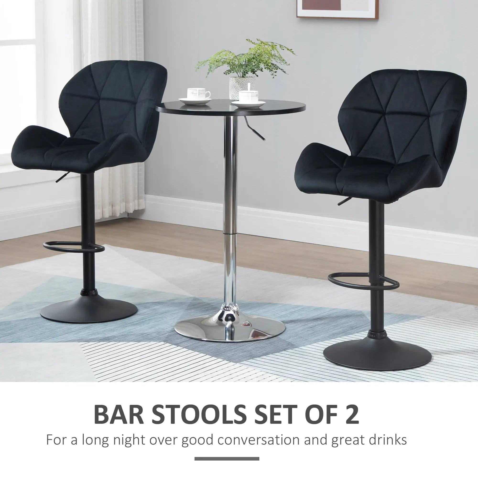 Adjustable Height Fabric Bar Stool Set of 2, Swivel Seat, Black Bar Stools at Gallery Canada