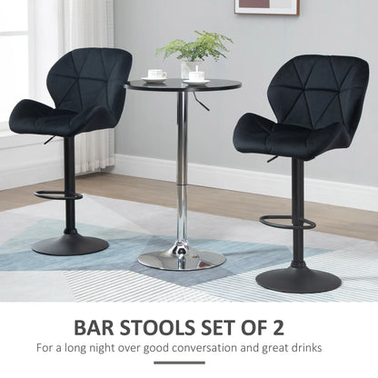 Adjustable Height Fabric Bar Stool Set of 2, Swivel Seat, Black Bar Stools at Gallery Canada