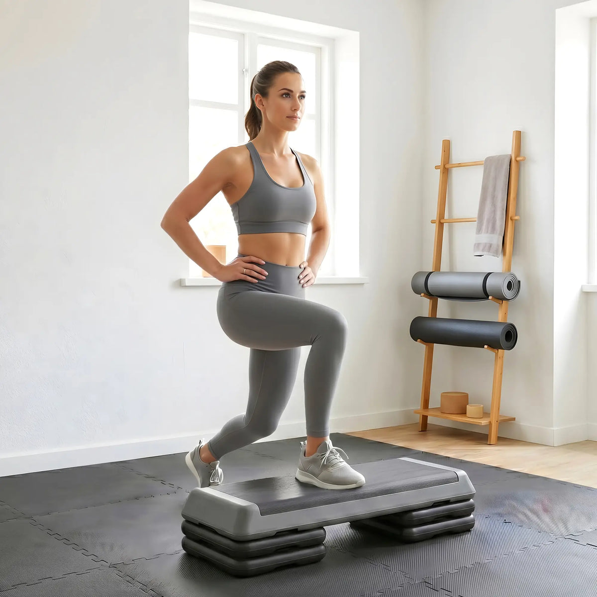 Adjustable Exercise Step Platform, 3-Level, 4", 6", 8", 550lbs, Grey Aerobic Equipment at Gallery Canada