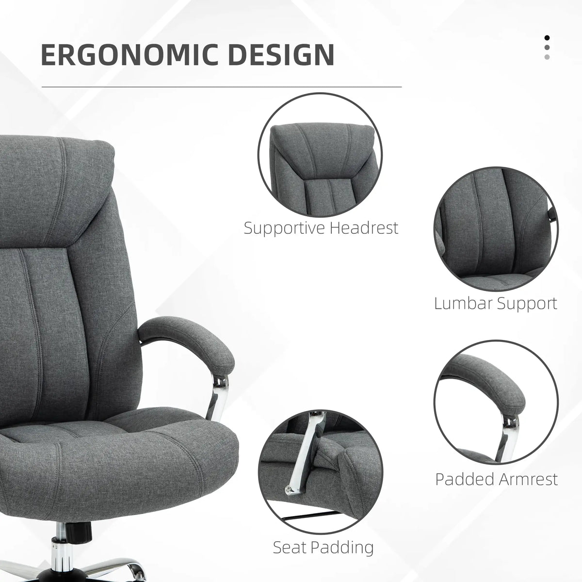 Ergonomic High Back Swivel Office Chair, Adjustable Height, Linen Fabric, Grey Executive & Manager Chairs at Gallery Canada