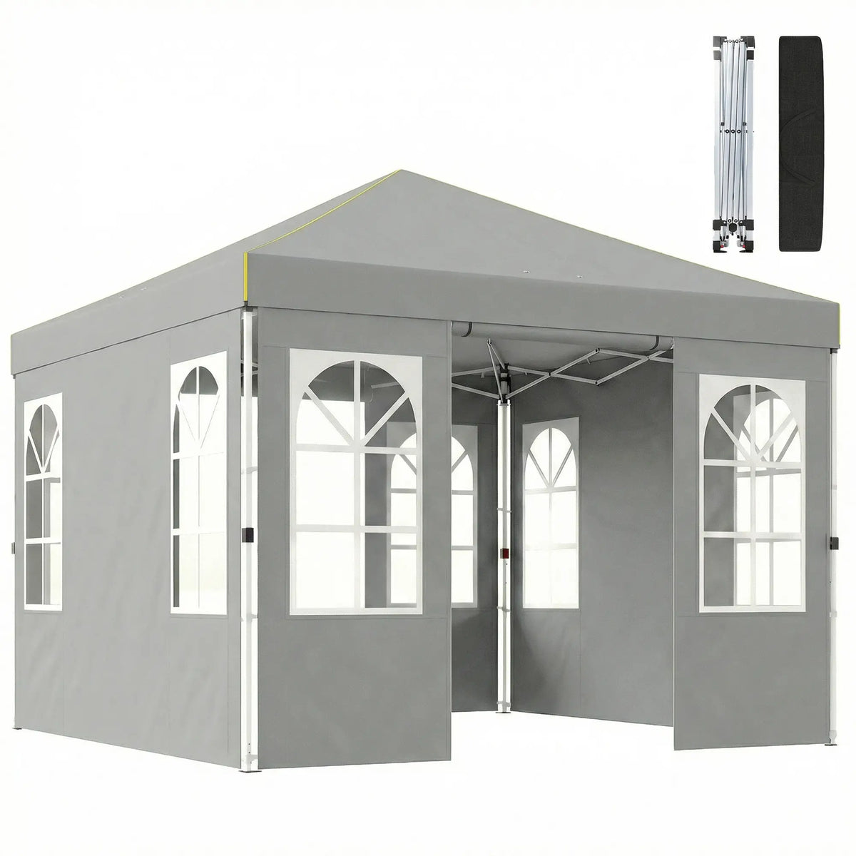 9.6 x 9.6 ft Pop Up Canopy Tent, 4 Sidewalls, UPF 50+, Light Grey Pop Up Canopies at Gallery Canada