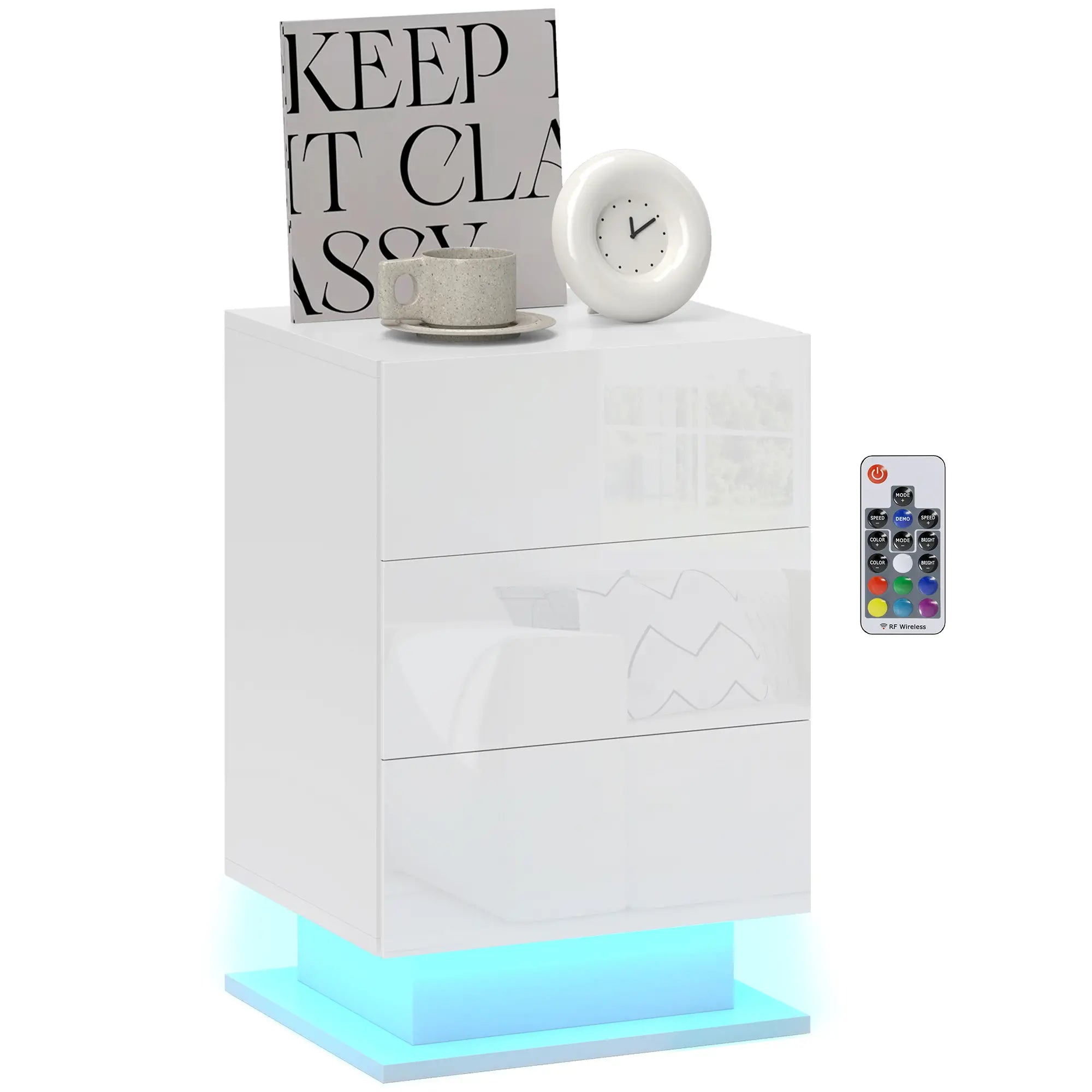 LED Nightstand with 3 Drawers, APP Control, White Bedside Tables at Gallery Canada