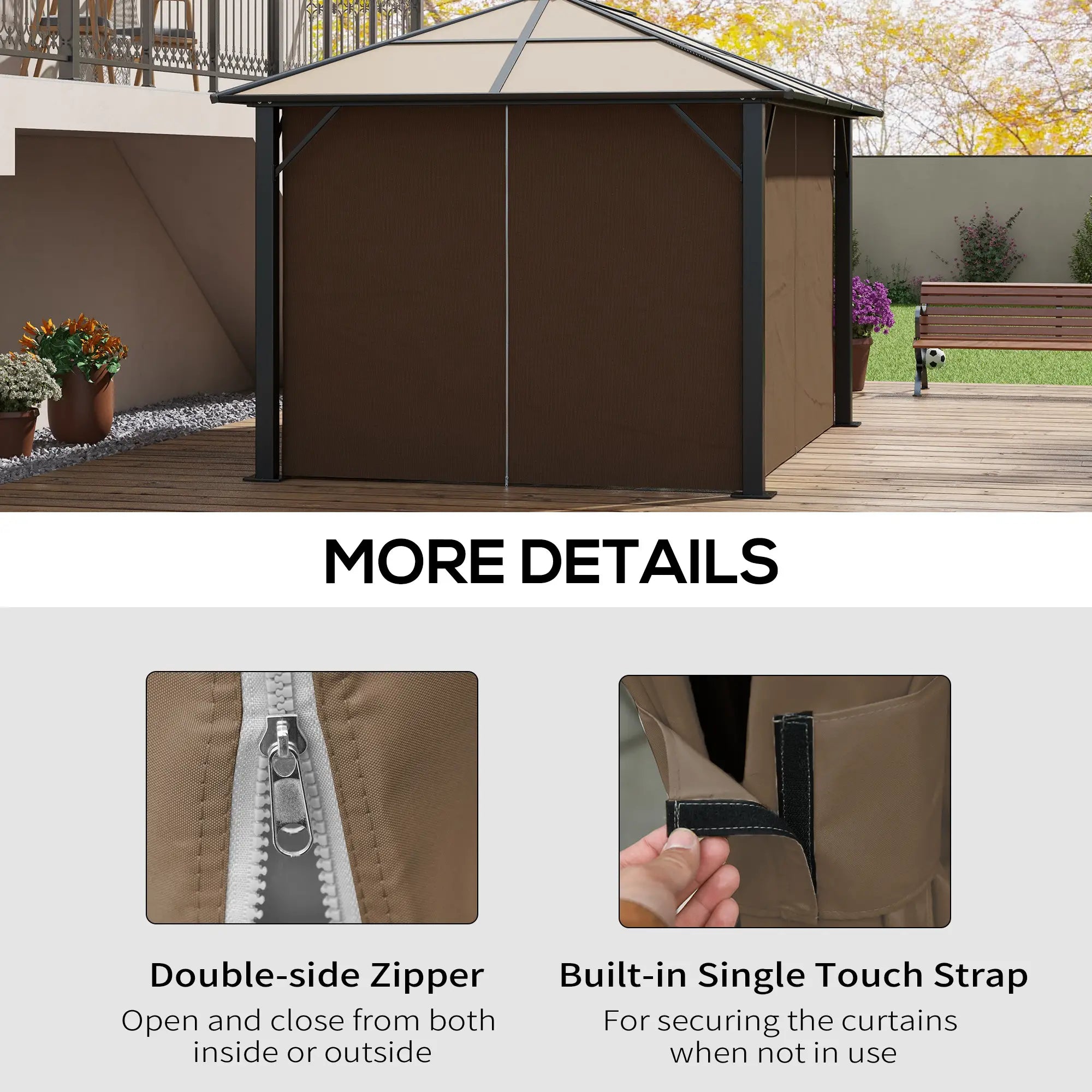 4-Panel Gazebo Curtains, Privacy Sidewall for 10' x 13' Canopy, Dark Brown Gazebos at Gallery Canada