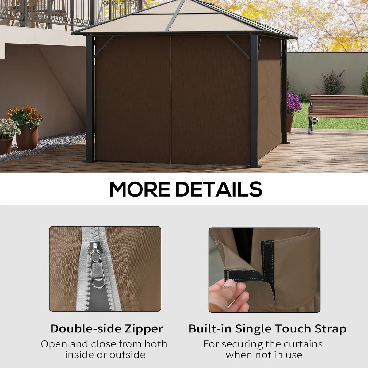 4-Panel Gazebo Curtains, Privacy Sidewall for 10' x 13' Canopy, Dark Brown Gazebos at Gallery Canada