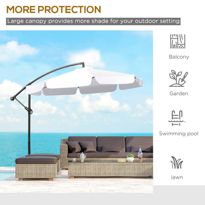 9FT Offset Hanging Patio Umbrella, Easy Tilt, Cross Base, 8 Ribs, White Cantilever Umbrellas at Gallery Canada