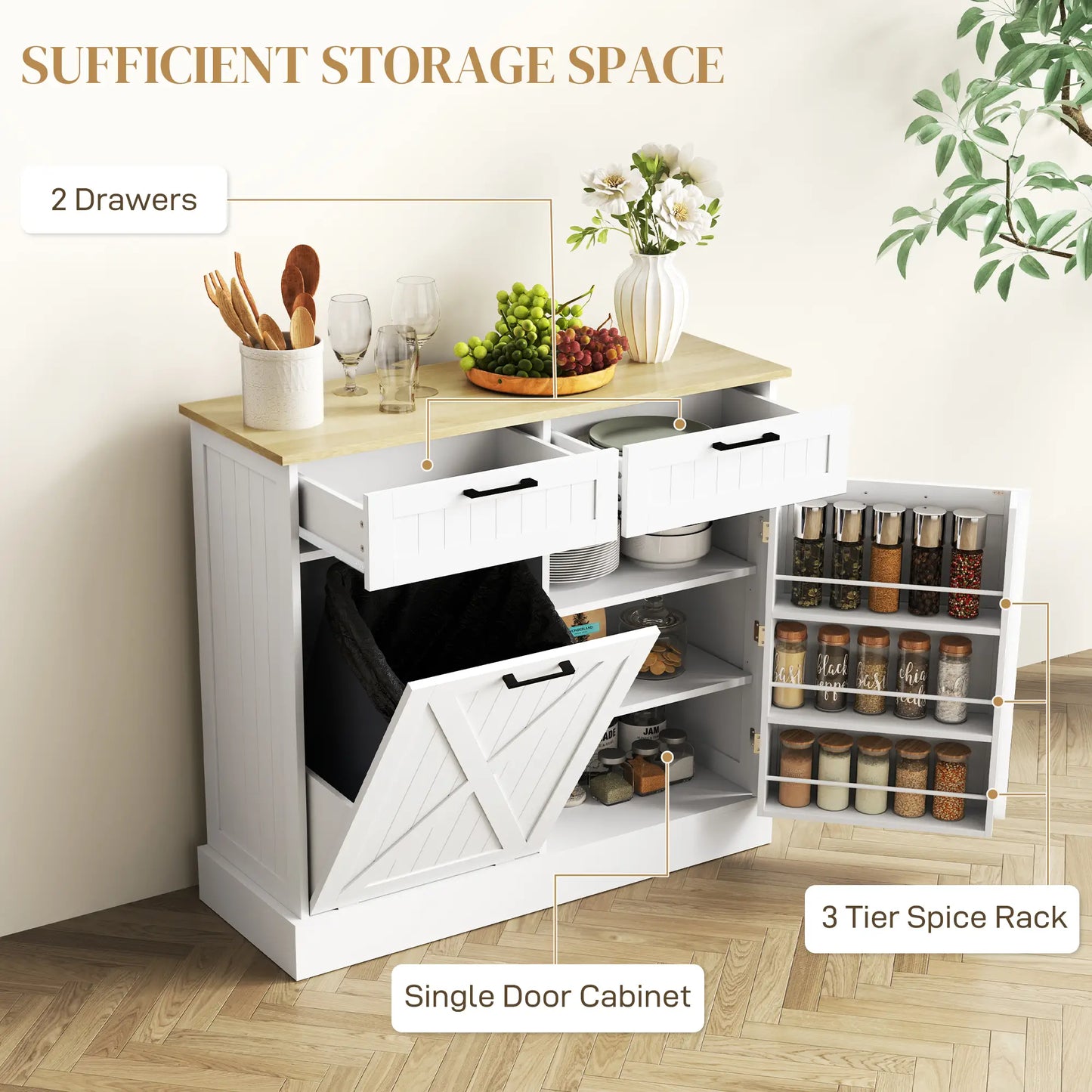 10 Gallon Hidden Garbage Bin Cabinet, Tilt Out Trash, White Bar Cabinets at Gallery Canada