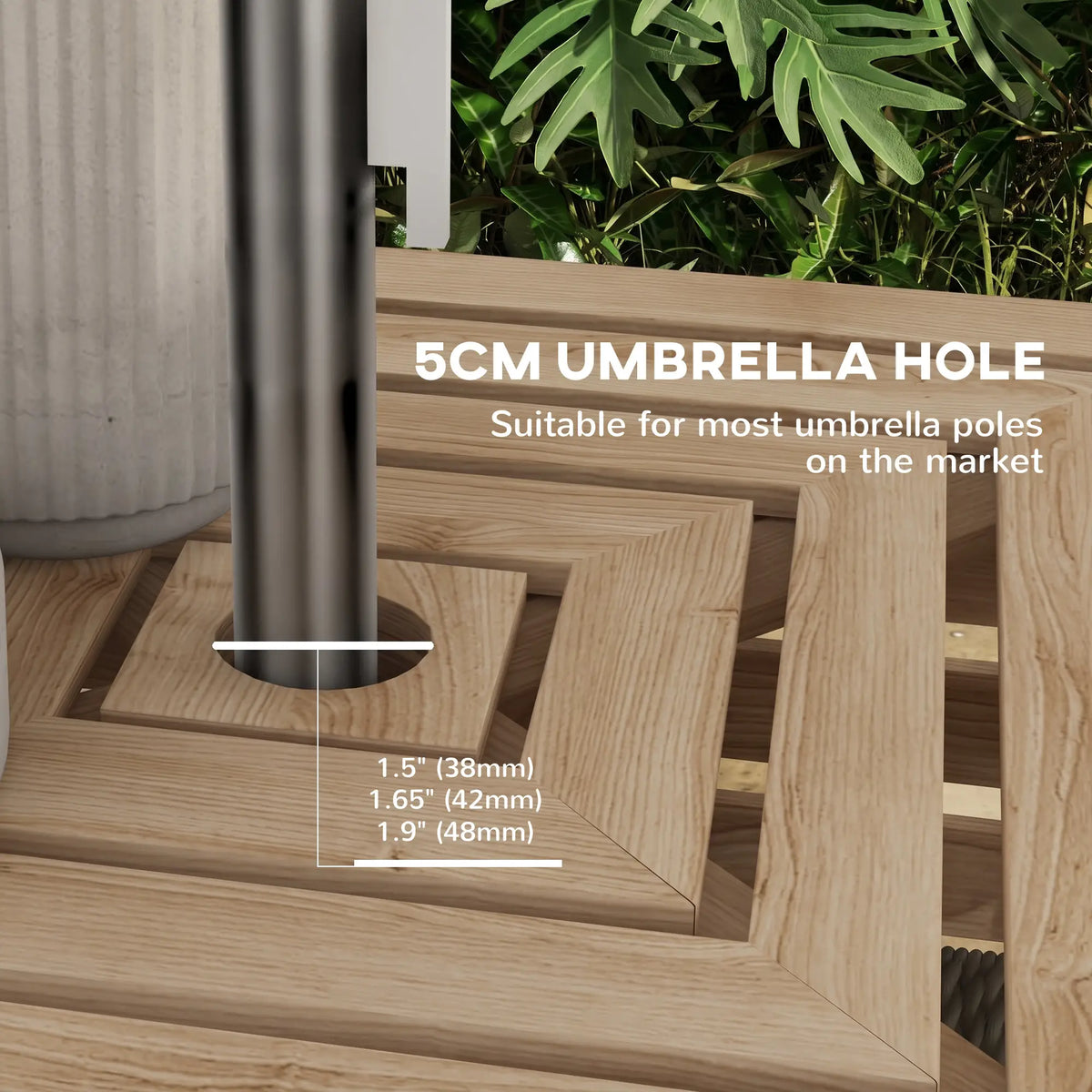 Boîte de rangement pour base de parasol extérieur, table d'appoint en bois pour patio, marron