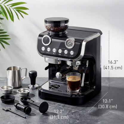 15 Bar Espresso Machine With Grinder & Milk Frother, Stainless Steel, Black Small Kitchen Appliances at Gallery Canada