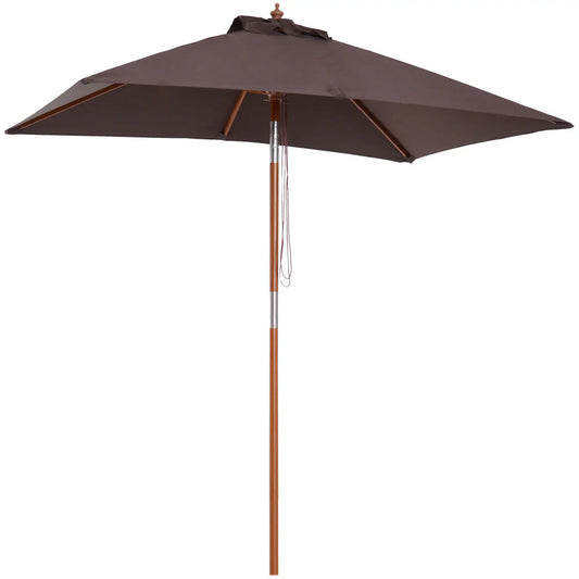 6.6x5ft Square Market Parasol, Wooden Patio Umbrella, Tilt Mechanism, 6 Bamboo Ribs