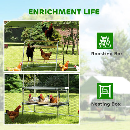 Metal Chicken Coop with Cover, Nesting Box, Roosting Bars, 9.8 x 19.7 x 6.4 ft Chicken Coops at Gallery Canada