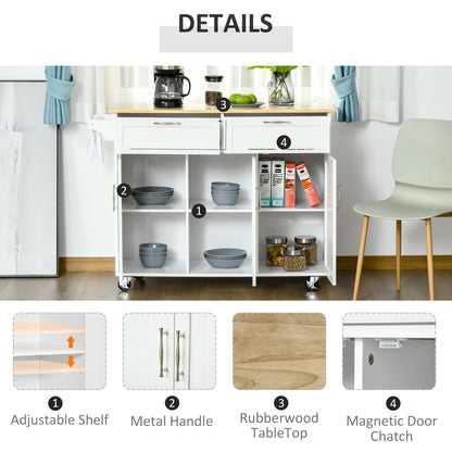 Rolling Kitchen Island, Cart with 2 Drawers, 3 Door Cabinets, 3-Doors, White Kitchen Islands & Kitchen Carts at Gallery Canada
