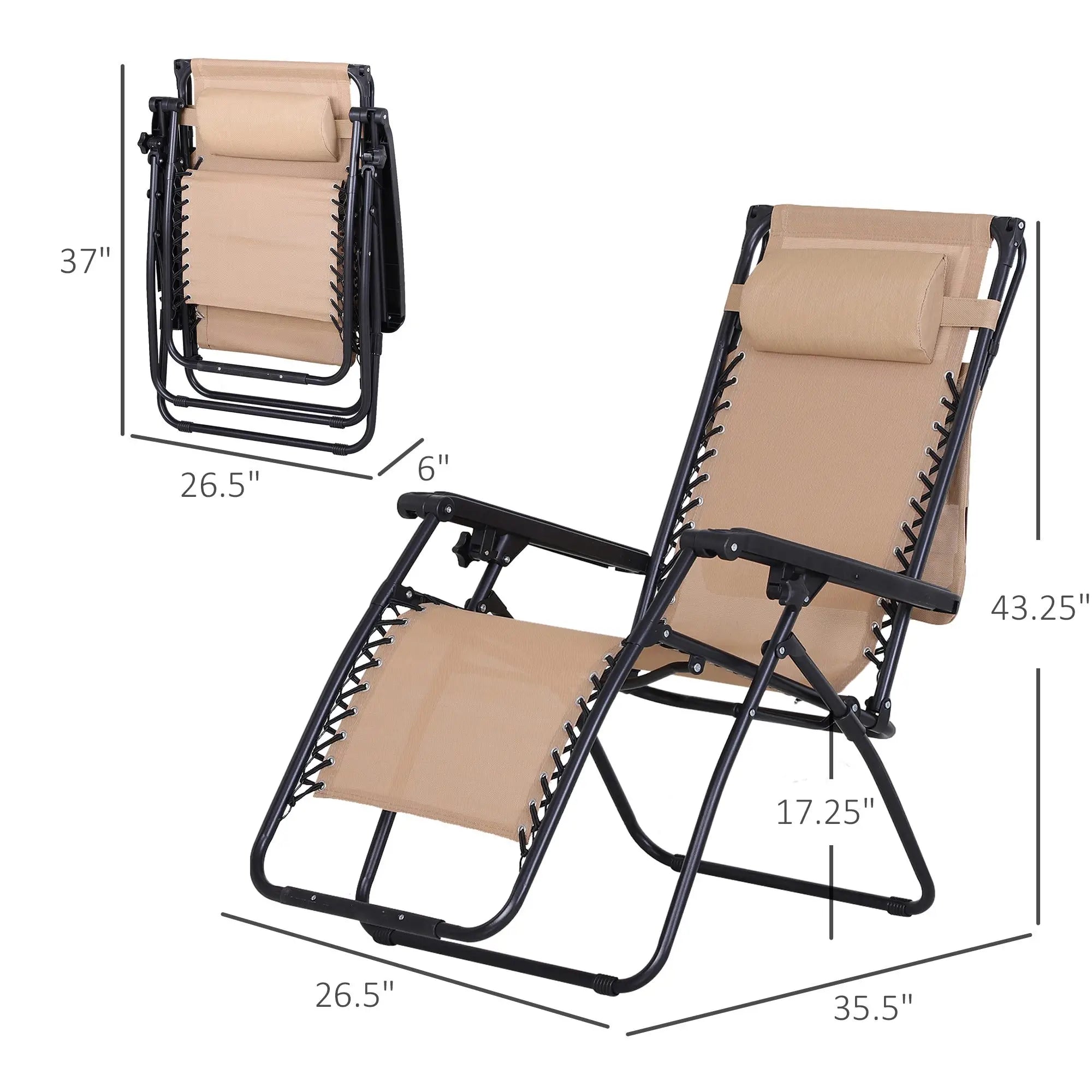 2 Piece Foldable Lounge Chair with Canopy, Outdoor Zero Gravity Chair, Beige Lounger Chairs at Gallery Canada