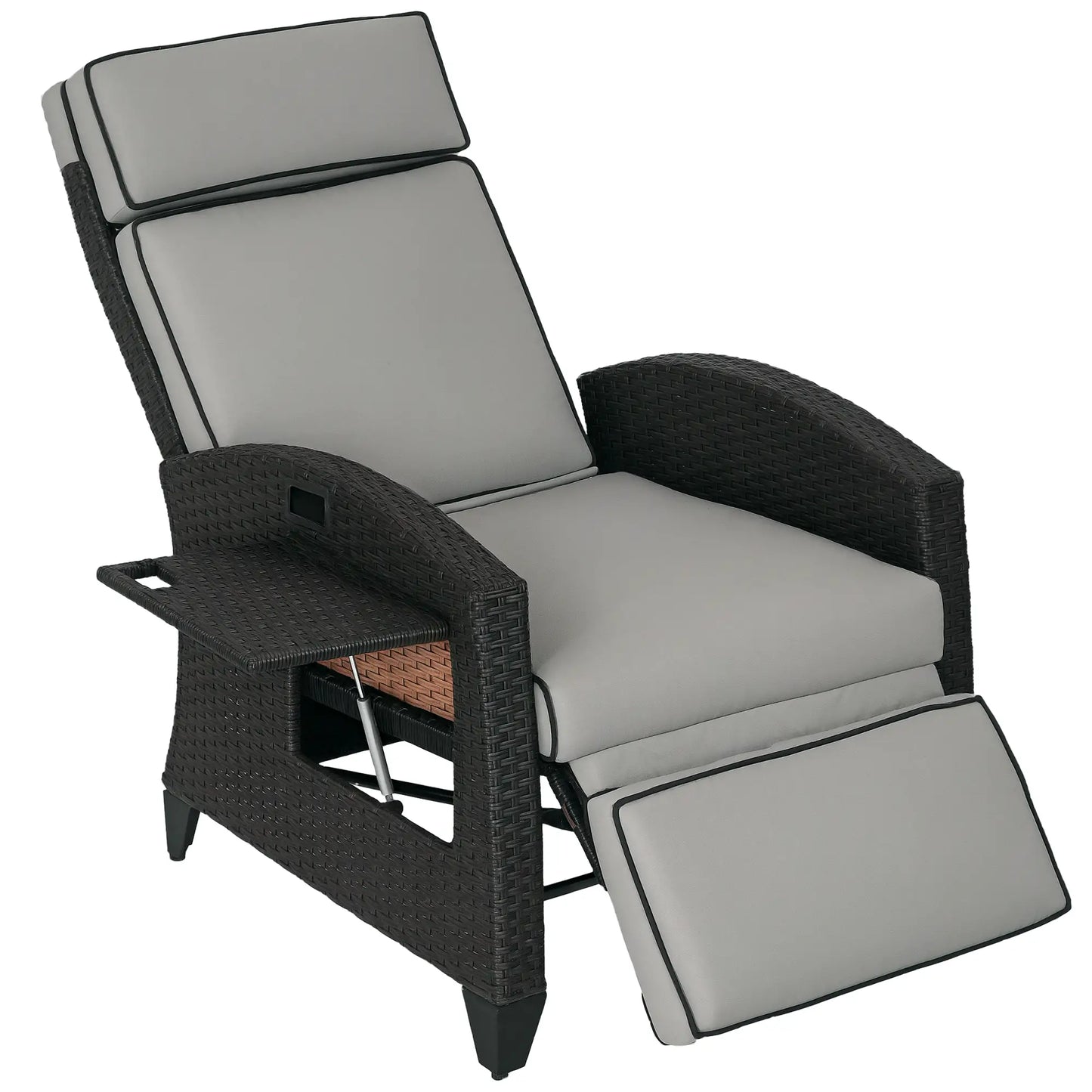 Outdoor Recliner Chair, Adjustable Backrest, Cushion, Side Tray, Light Grey Chaise Loungers Light Grey, Brown at Gallery Canada