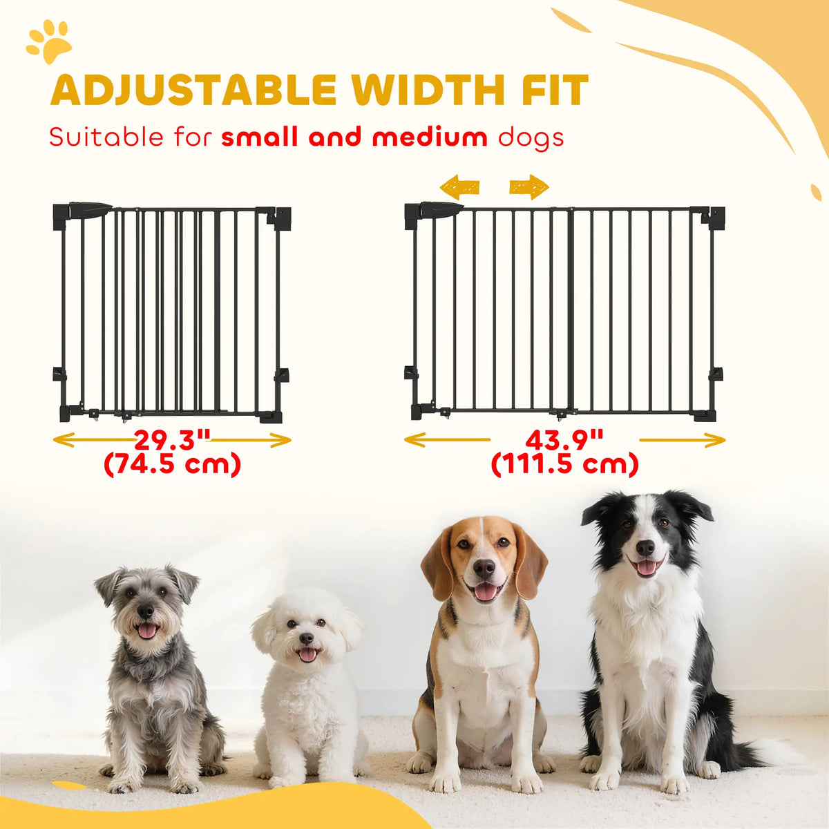 29"-44" Wide Pet Gate, 29" H, Auto-Close, Wall-Mounted Pet Gates at Gallery Canada