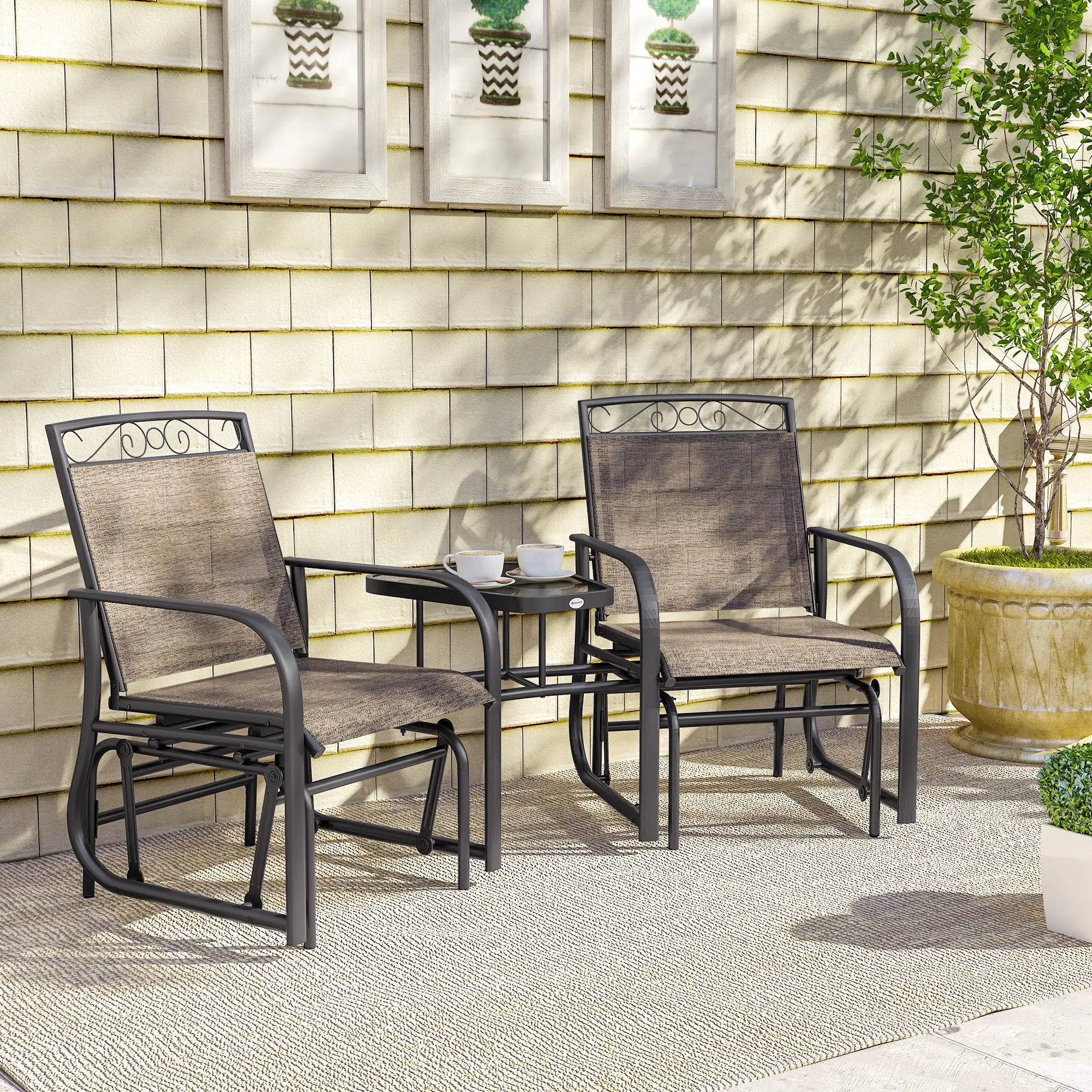 Outdoor Glider Bench With Coffee Table, Patio 2-Seat Rocking Chair, Brown Outdoor Gliders at Gallery Canada