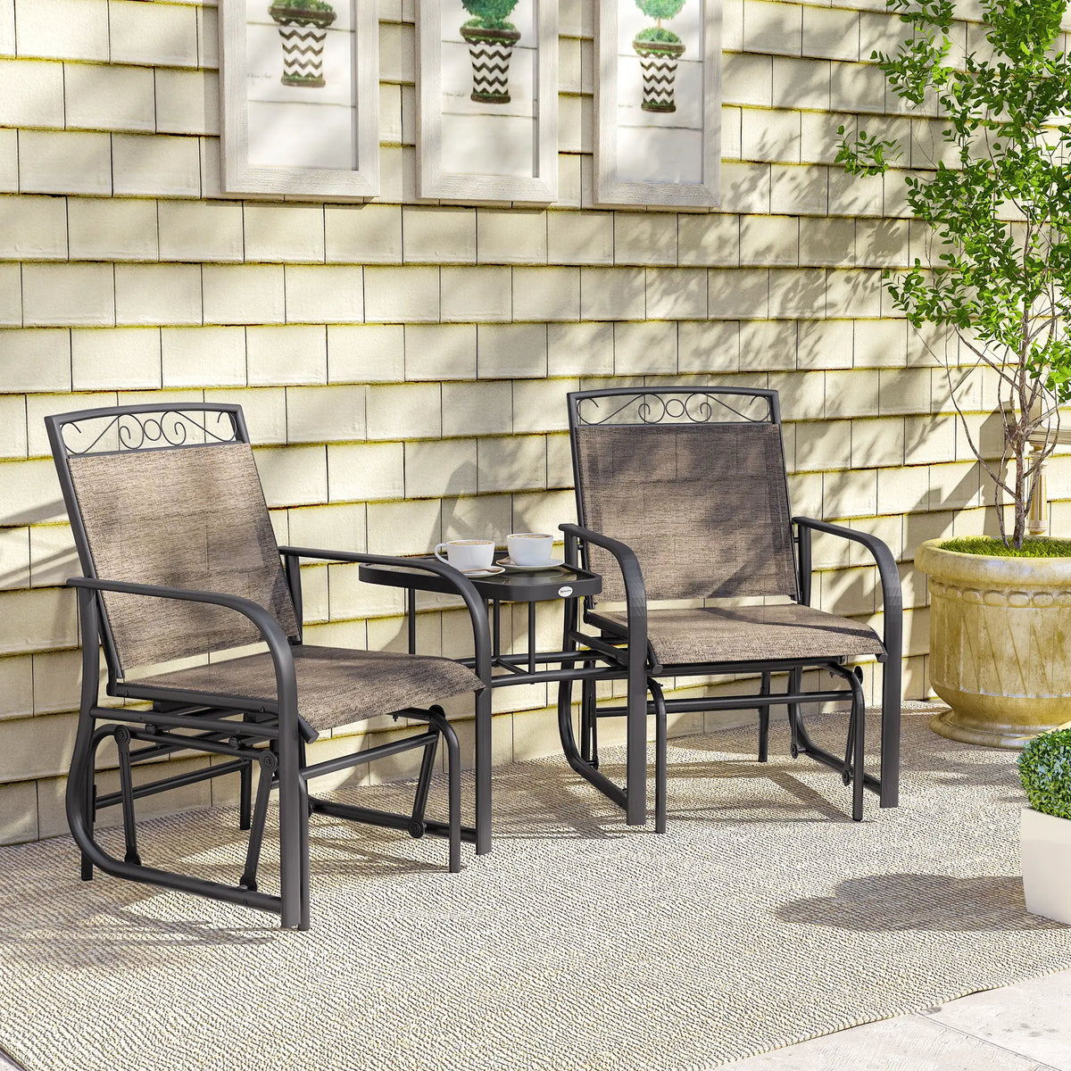 Outdoor Glider Bench With Coffee Table, Patio 2-Seat Rocking Chair, Brown Outdoor Gliders at Gallery Canada