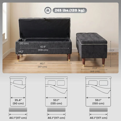 Upholstered Storage Ottoman Bench, 264 LBS Capacity, Dark Grey Storage Ottomans & Benches at Gallery Canada