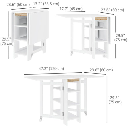 Folding Dining Table with Storage, Drop Leaf Kitchen Table for Small Spaces, White Bar Tables & Dining Tables at Gallery Canada