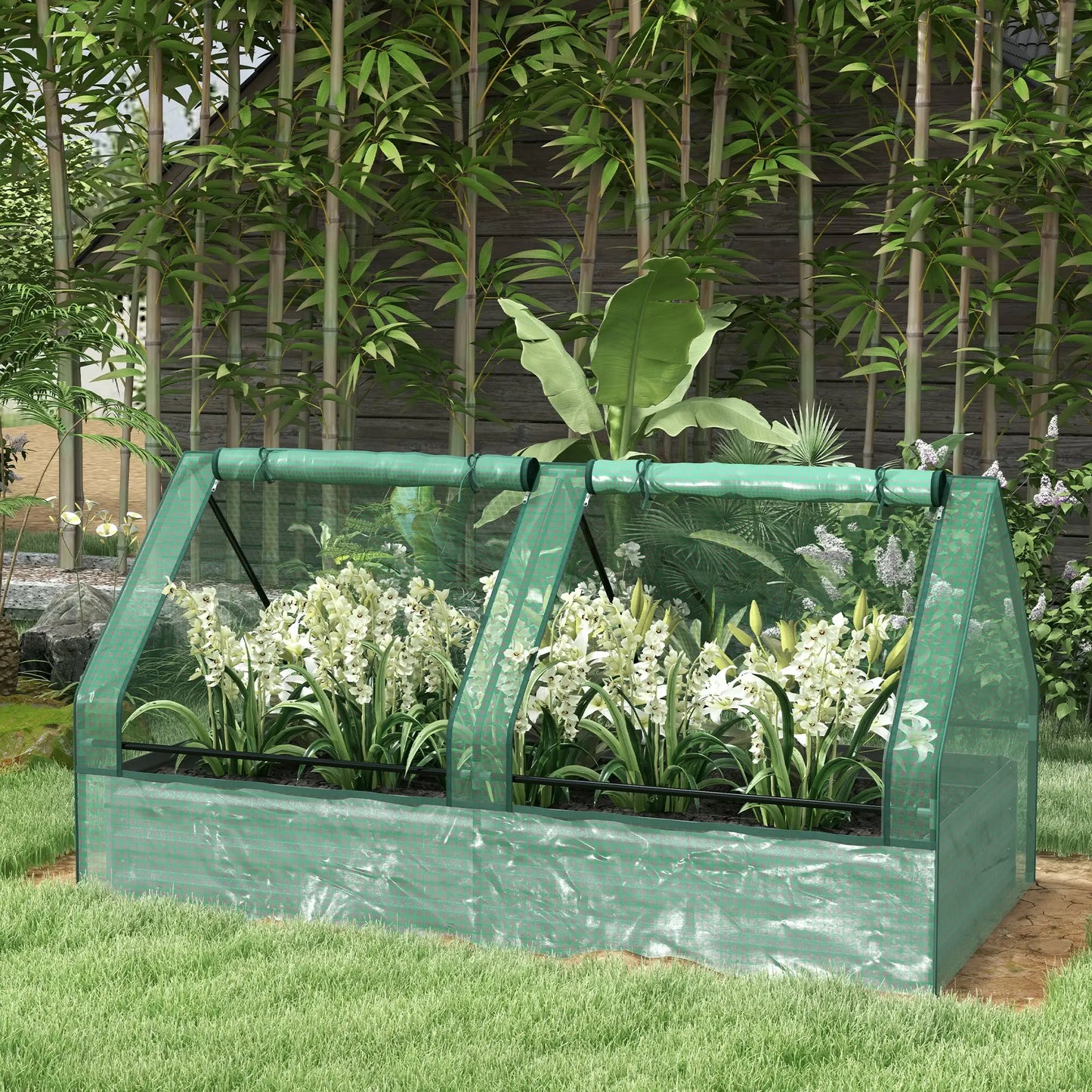 6' x 3' Metal Planter Box with Cover, Raised Garden Bed, Green and Silver Mini Greenhouses at Gallery Canada