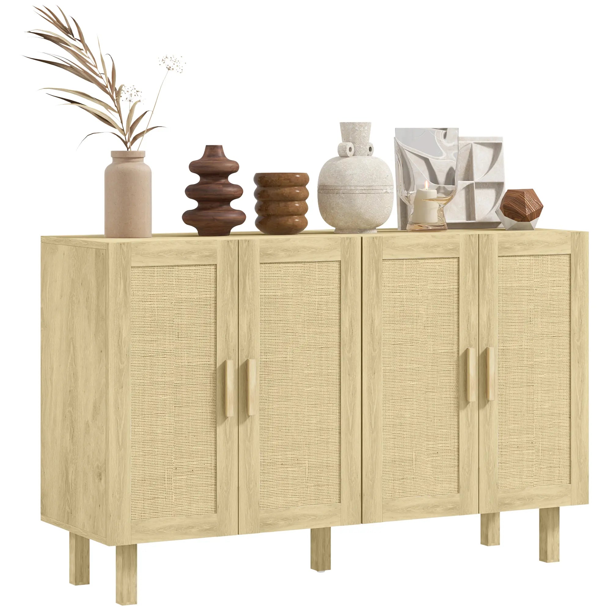 Boho Sideboard Cabinet, 4 Rattan Doors, Adjustable Shelves, Natural Storage Cabinets at Gallery Canada