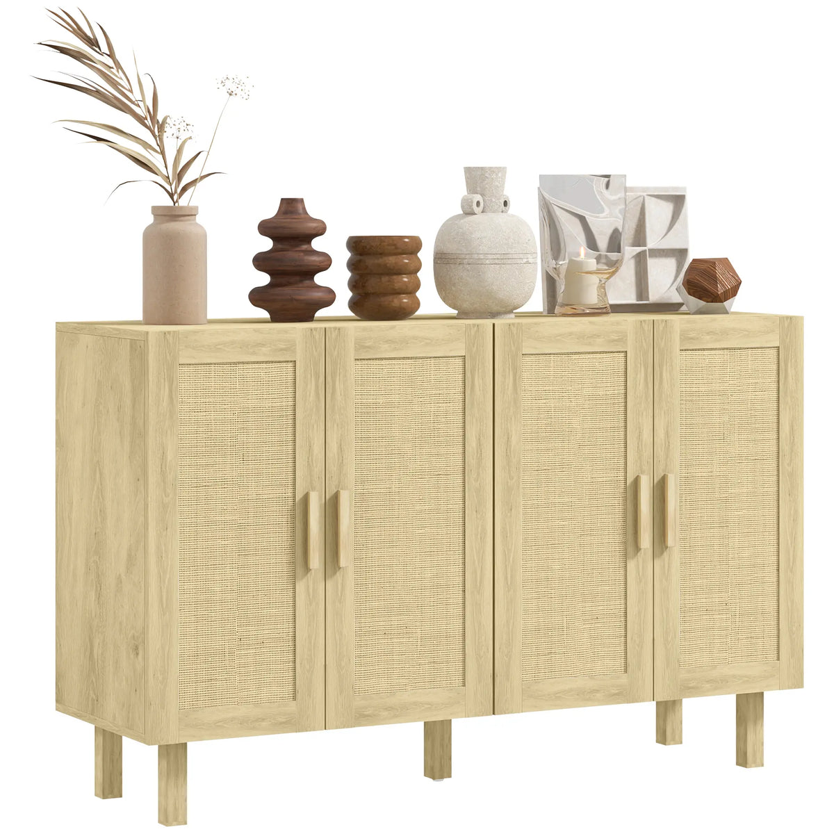 Boho Sideboard Cabinet, 4 Rattan Doors, Adjustable Shelves, Natural Storage Cabinets at Gallery Canada