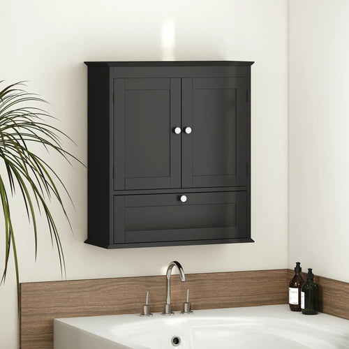 Medicine Cabinet With Adjustable Shelf, Recessed Panels, Black