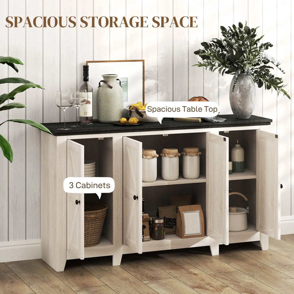 Rustic Sideboard, Buffet Cabinet, Adjustable Shelves, White Wood Grain, White Storage Cabinets at Gallery Canada